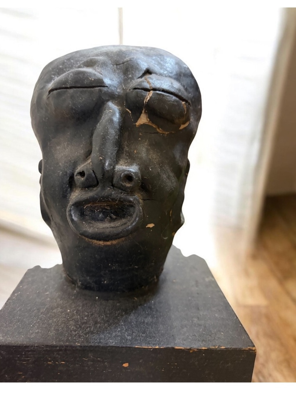 Matte Black Ceramic Head Sculpture - Modern Home Art